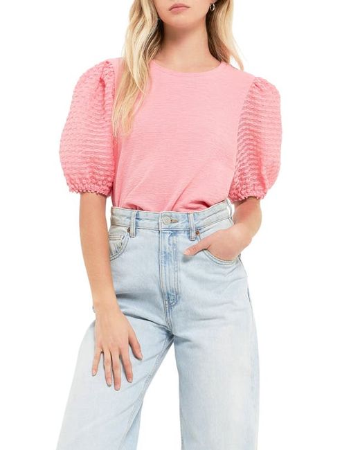 English Factory Textured Mixed Media Puff Sleeve Top in at X-Small
