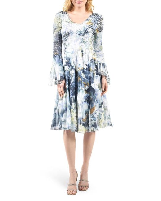 Komarov Long Bell Sleeve Charmeuse Chiffon A-Line Dress in at Large
