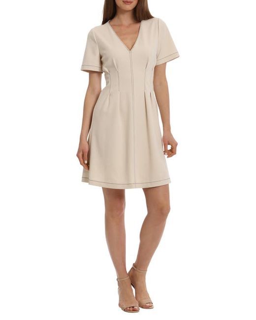 Maggy London Contrast Topstitch Fit Flare Dress in at 0
