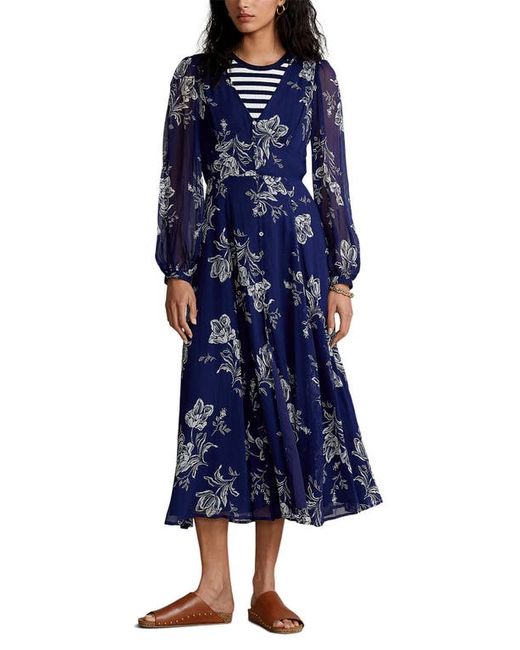 Polo Ralph Lauren Skyler Floral Print Chiffon Midi Dress in at