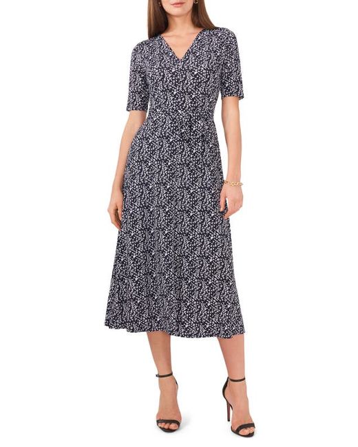 Chaus V-Neck Belted Midi Dress in Navy/White at Small