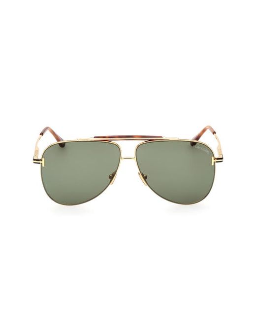 Tom Ford 60mm Pilot Sunglasses in Shiny Deep Gold at