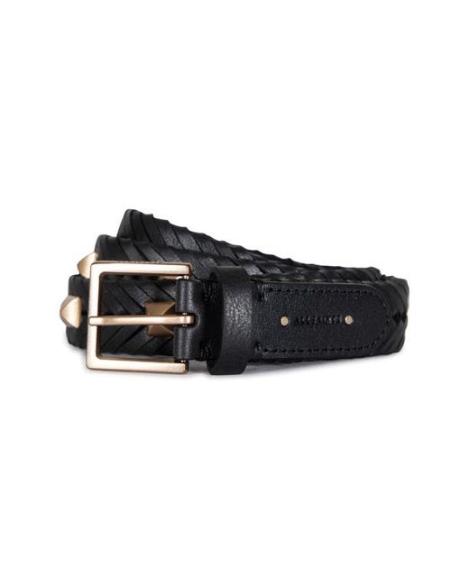 AllSaints Studded Woven Leather Belt in Warm Brass at Medium