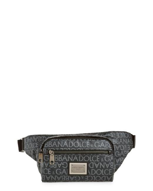 Dolce & Gabbana Logo Print Canvas Belt Bag in Black/Grey at