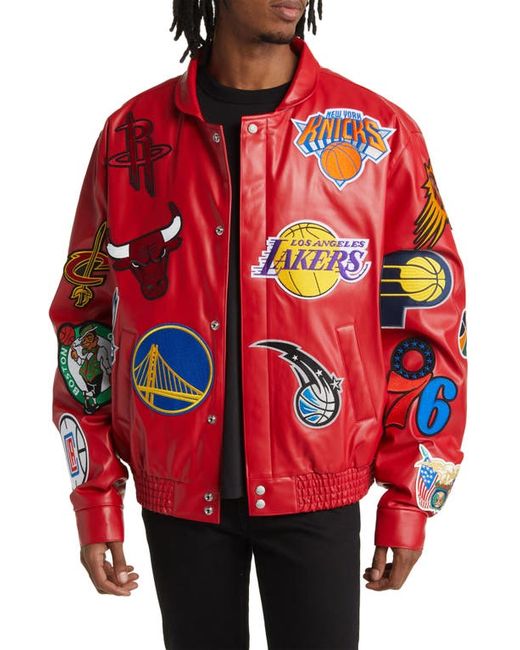 Jeff Hamilton NBA Collage Faux Leather Jacket in at Small