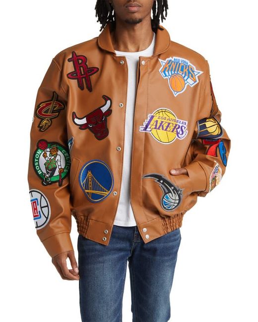 Jeff Hamilton NBA Collage Faux Leather Jacket in at Small
