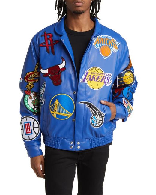 Jeff Hamilton NBA Collage Faux Leather Jacket in at Large