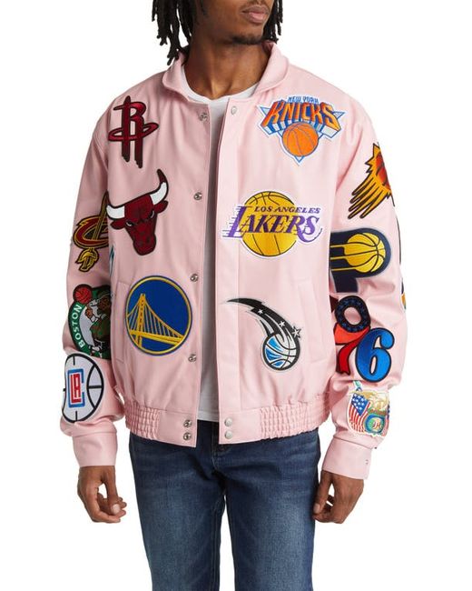 Jeff Hamilton NBA Collage Faux Leather Jacket in at Medium