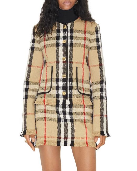 Burberry Upney Check Collarless Tweed Jacket in at