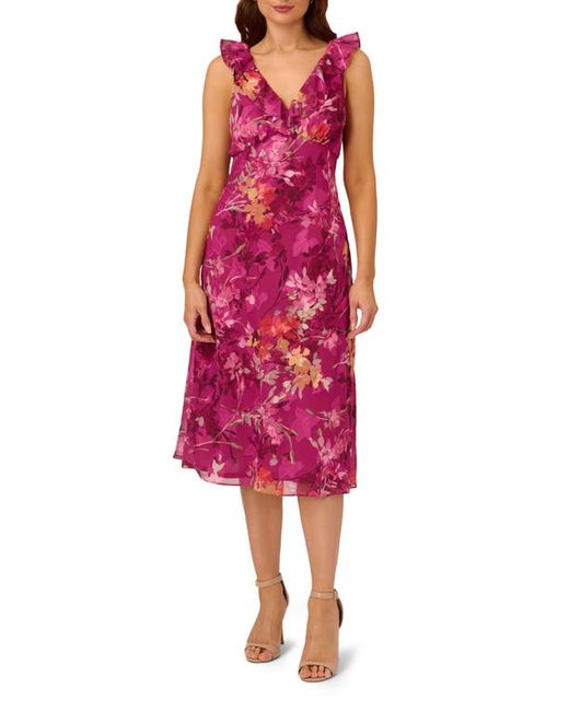Adrianna Papell Floral Print Ruffle Metallic Dress in at 14W