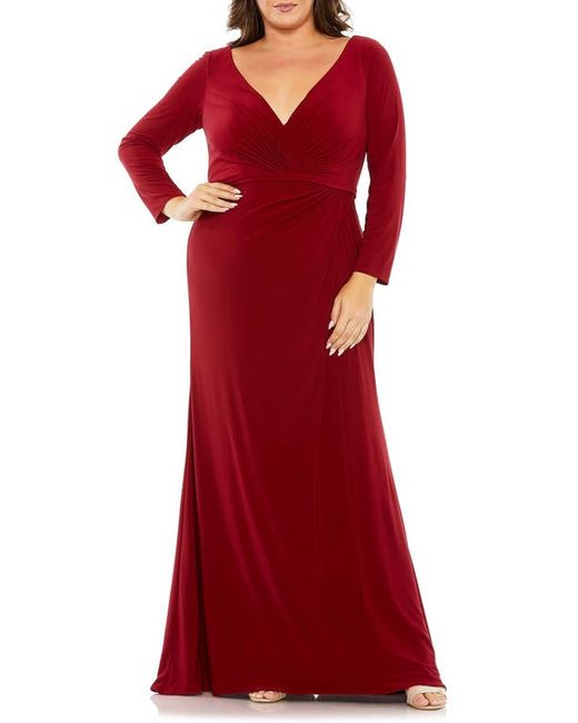 Fabulouss By Mac Duggal Wrap Front Long Sleeve Jersey Gown in at 14W