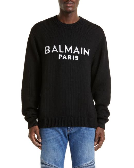 Balmain Logo Merino Wool Blend Sweater in Eab Black at Small