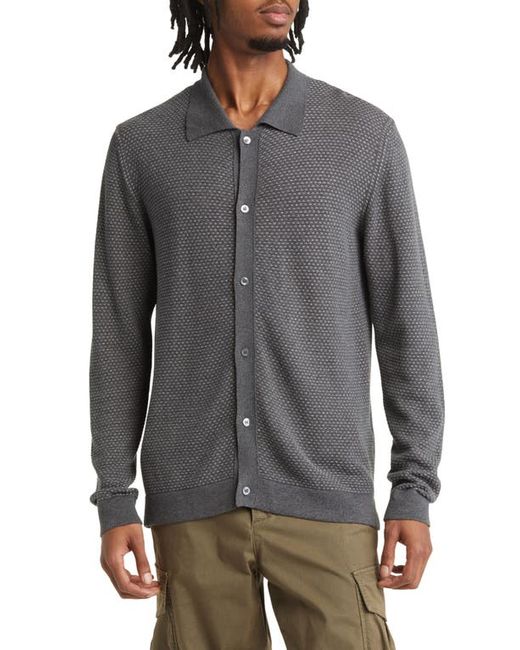Officine Generale Kylan Dot Pattern Cotton Lyocell Knit Button-Up Shirt in Lightgrey/Midgrey at Small
