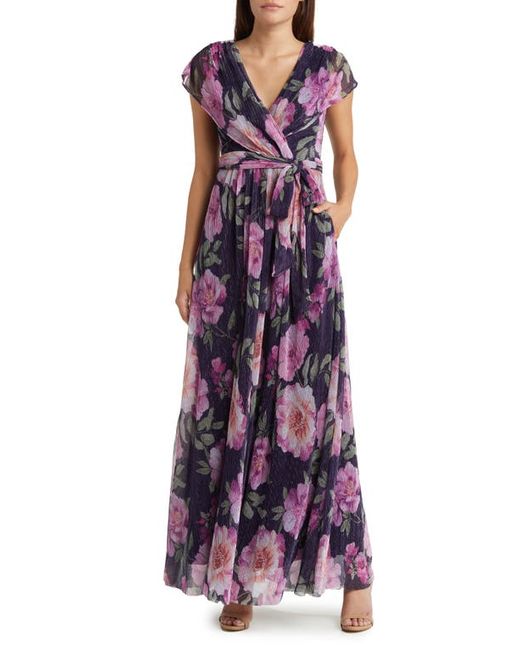 Eliza J Floral Print Tie Waist Maxi Dress in at 0