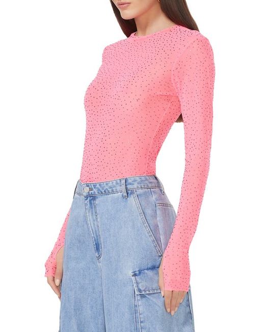 Afrm Kaylee Embellished Crewneck Mesh Top in at X-Small