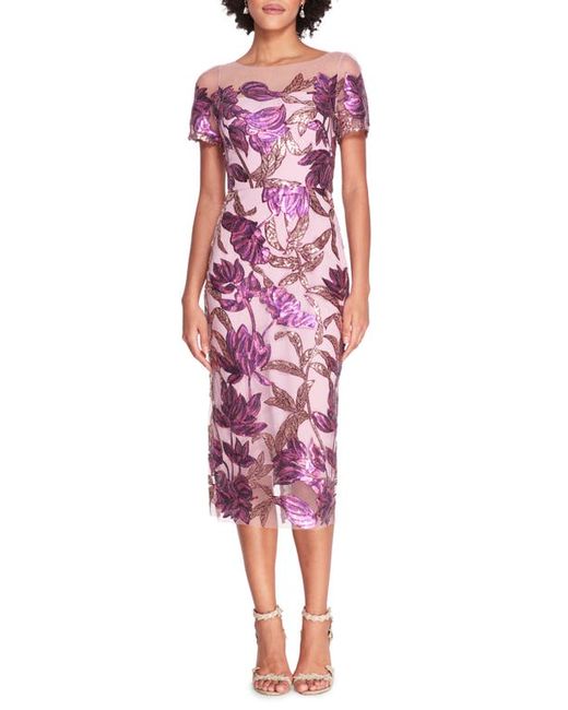 Marchesa Notte Lotus Sequin Tulle Sheath Dress in Mauve at 0
