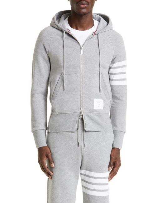 Thom Browne Classic 4-Bar Zip Cotton Hoodie in Heather Grey White at 1
