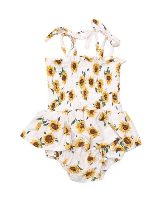 Angel Dear Sunflower Ditsy Smocked Skirted Organic Cotton Muslin Romper in at 0-3M