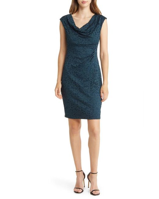 Connected Apparel Cowl Neck Lace Overlay Sheath Dress in at