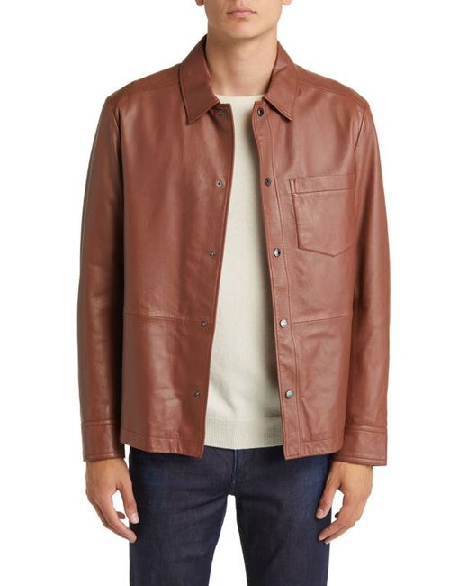 Boss Myshirt Lambskin Leather Snap-Up Overshirt in at 38