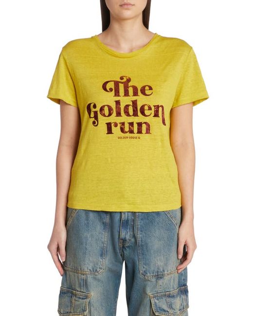 Golden Goose The Run Linen T-Shirt in Maize/Windsor Wine at X-Small