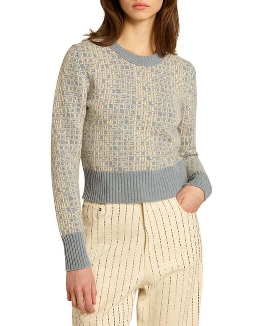 Golden Goose Logo Jacquard Wool Cashmere Crop Sweater in Spring Lake/Lambs at X-Small