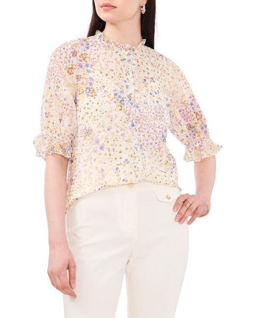 Chaus Floral Ruffle Edge Blouse in Ivory/Yellow 131 at Small