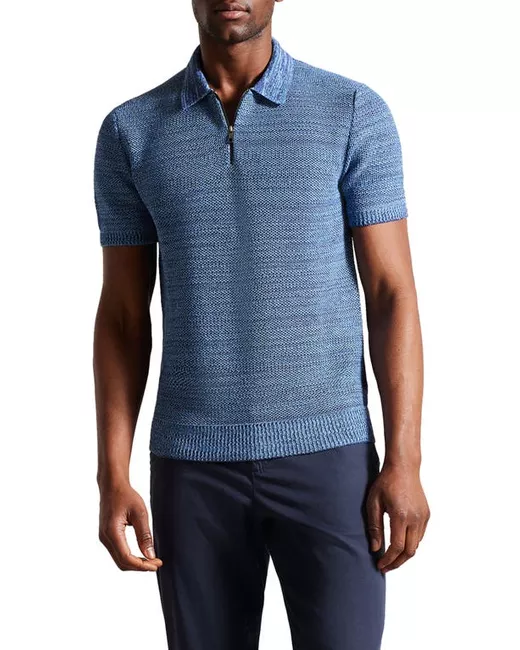 Ted Baker London Blossam Textured Quarter Zip Polo Sweater in at 3