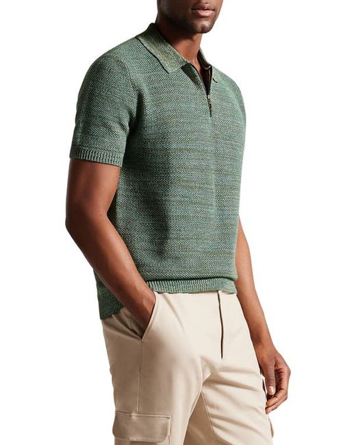Ted Baker London Blossam Textured Quarter Zip Polo Sweater in at 3