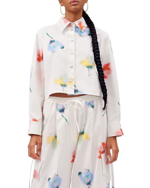 Sleeper Safari Crop Stretch Cotton Button-Up Pajama Shirt in at Xx-Small
