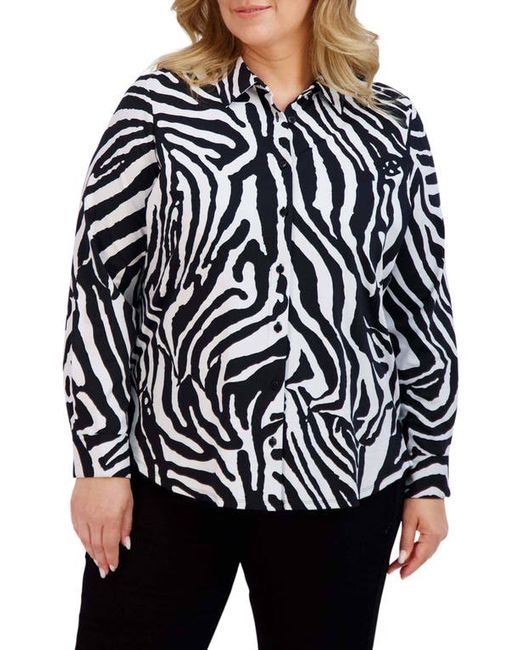 Foxcroft Diane Zebra Print Cotton Shirt in at 1X