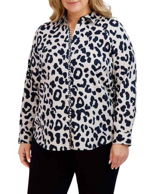 Foxcroft Charlie Leopard Print Cotton Button-Up Shirt in at 14W