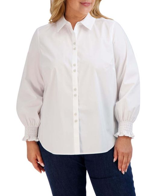Foxcroft Agnes Smocked Cuff Blouse in at 1X