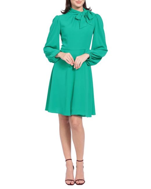 Maggy London Catalina Tie Neck Long Sleeve Fit Flare Crepe Dress in at 0