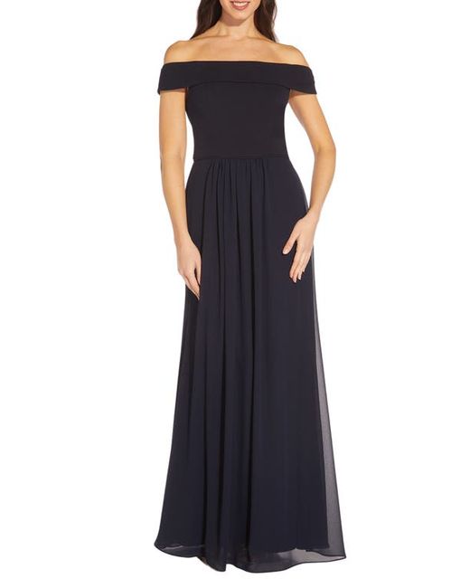 Adrianna Papell Off the Shoulder Crepe Chiffon Gown in at 6