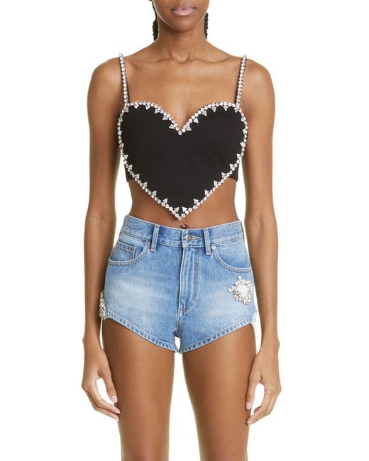 Area Crystal Trim Heart Crop Top in at