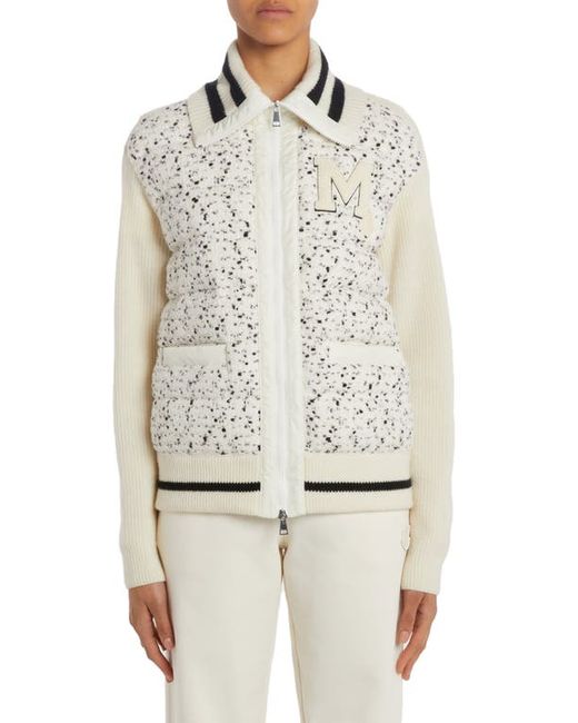 Moncler Quilted Bouclé Knit Letterman Cardigan in Ivory at Xx-Small