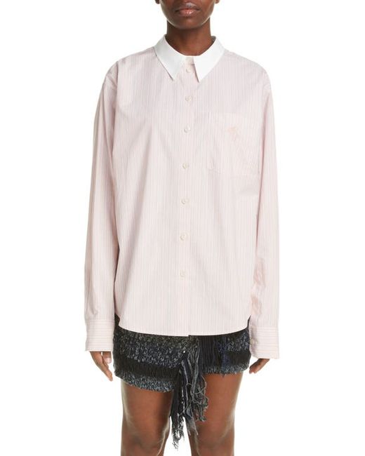 Acne Studios Saffron Stripe Cotton Poplin Button-Up Shirt in Salmon White at 2 Us