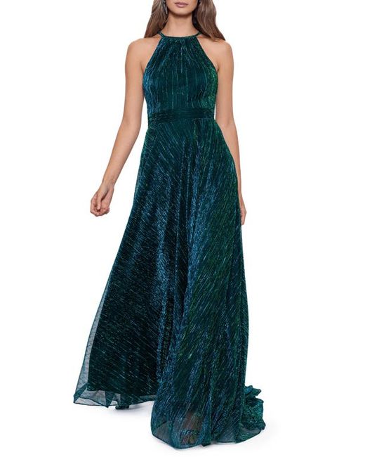 Betsy & Adam Metallic Crinkle Gown in at 2P