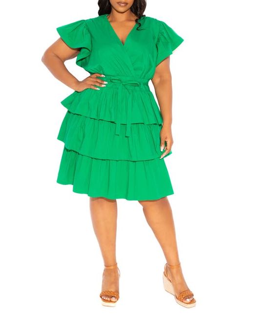 Buxom Couture Ruffle Short Sleeve Tiered Dress in at 1X
