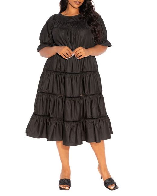 Buxom Couture Tiered Cotton Blend Poplin Dress in at 1X