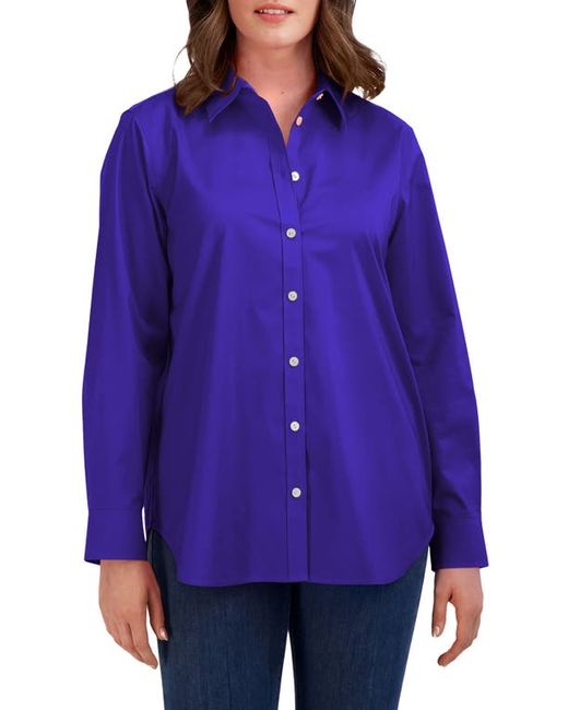 Foxcroft Oversize Cotton Blend Button-Up Shirt in at X-Small