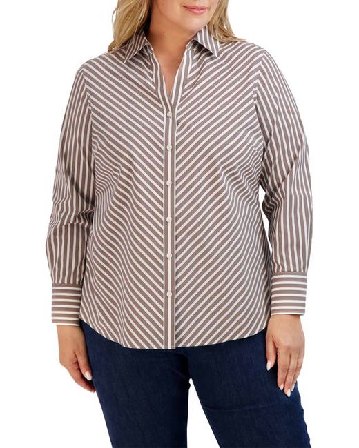 Foxcroft Mary Stripe Stretch Button-Up Shirt in at 14W