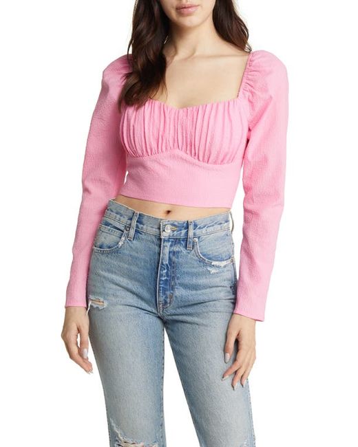 ASTR the Label Long Sleeve Sweetheart Neck Crop Top in at X-Small