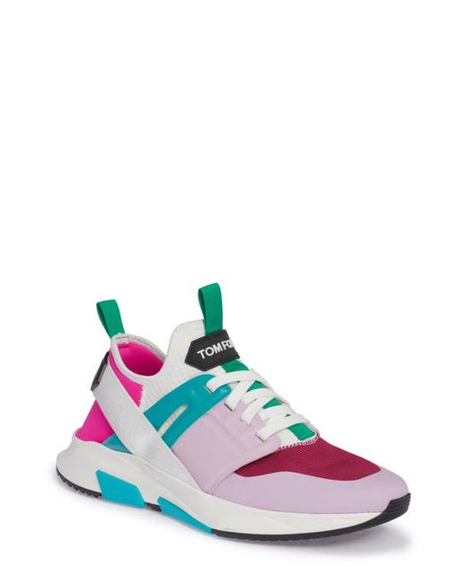 Tom Ford Jago Mixed Media Sneaker in Fuchsia/White at 7