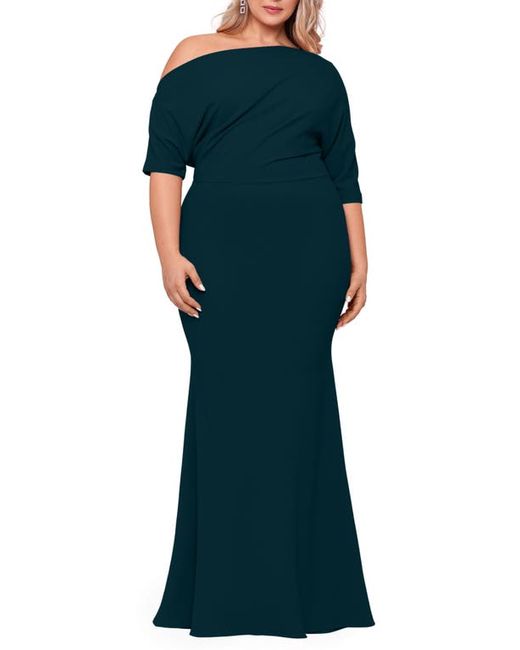 Betsy & Adam One-Shoulder Crepe Scuba Gown in at 16W