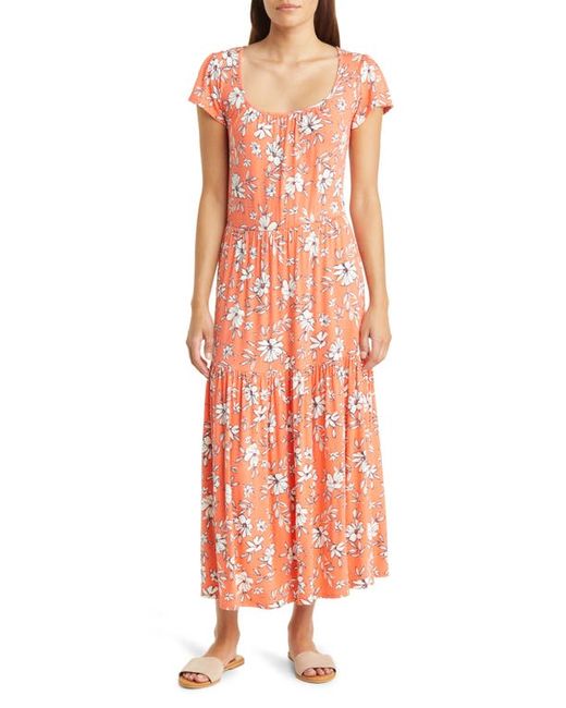 Loveappella Floral Tiered Jersey Midi Dress in at X-Small
