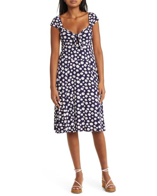 Loveappella Floral Tie Front Cap Sleeve A-Line Dress in at X-Small