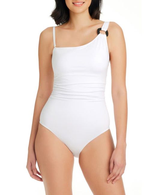 Rod Beattie Graphic Measures One-Shoulder One-Piece Swimsuit in at 4