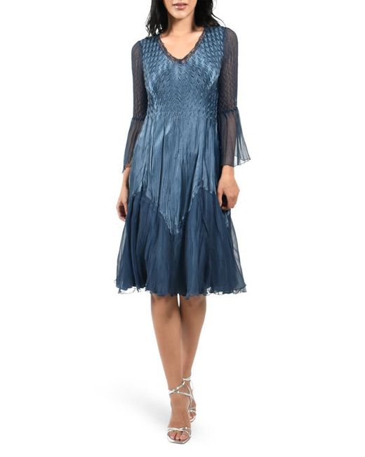Komarov Bell Sleeve Charmeuse Chiffon A-Line Dress in at Small